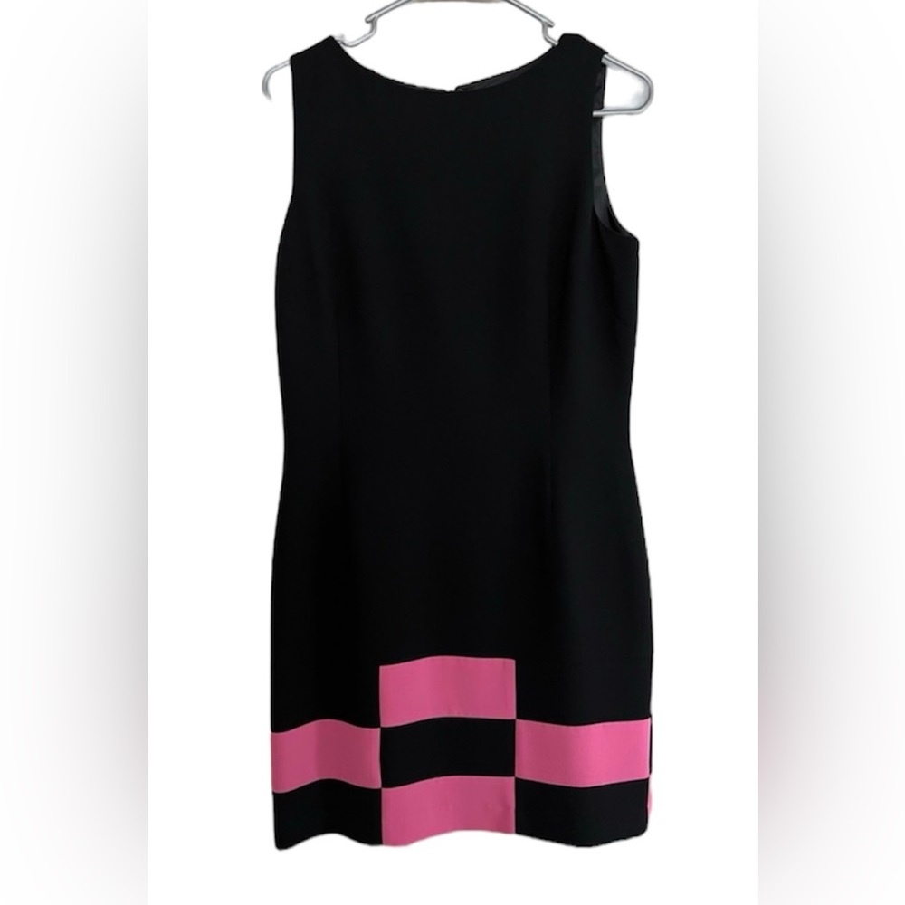 Amanda Smith Sleeveless Black and Pink Print Block Dress, Size 6